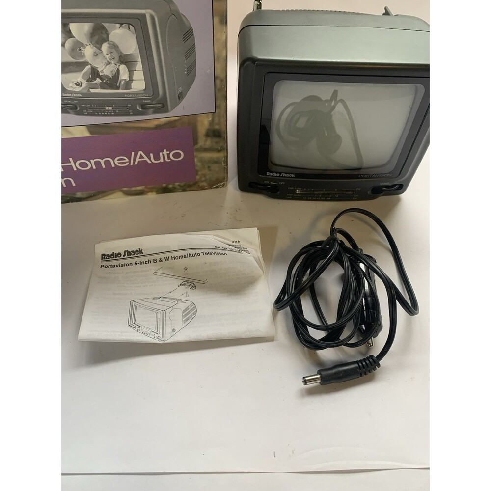 Radio Shack Portavision 5" Black White Home Auto Television 16-130 Vintage Works